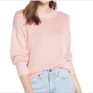 𝅺Something Navy Blush Pink Crew Neck Sweater Casual Knit Coastal Preppy Size XS